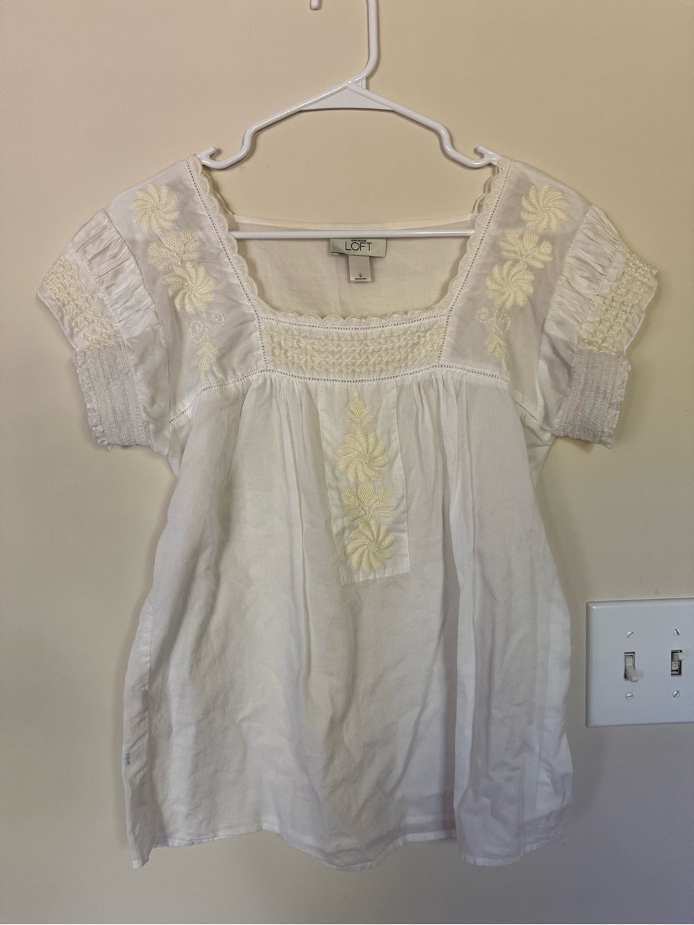 LOFT White Cotton Embroidered Peasant Tunic